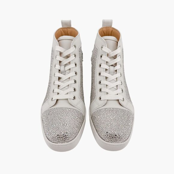Christian Louboutin Louis Strass High Top Sneakers Size 40 US 10 White Crystal - Picture 2 of 15